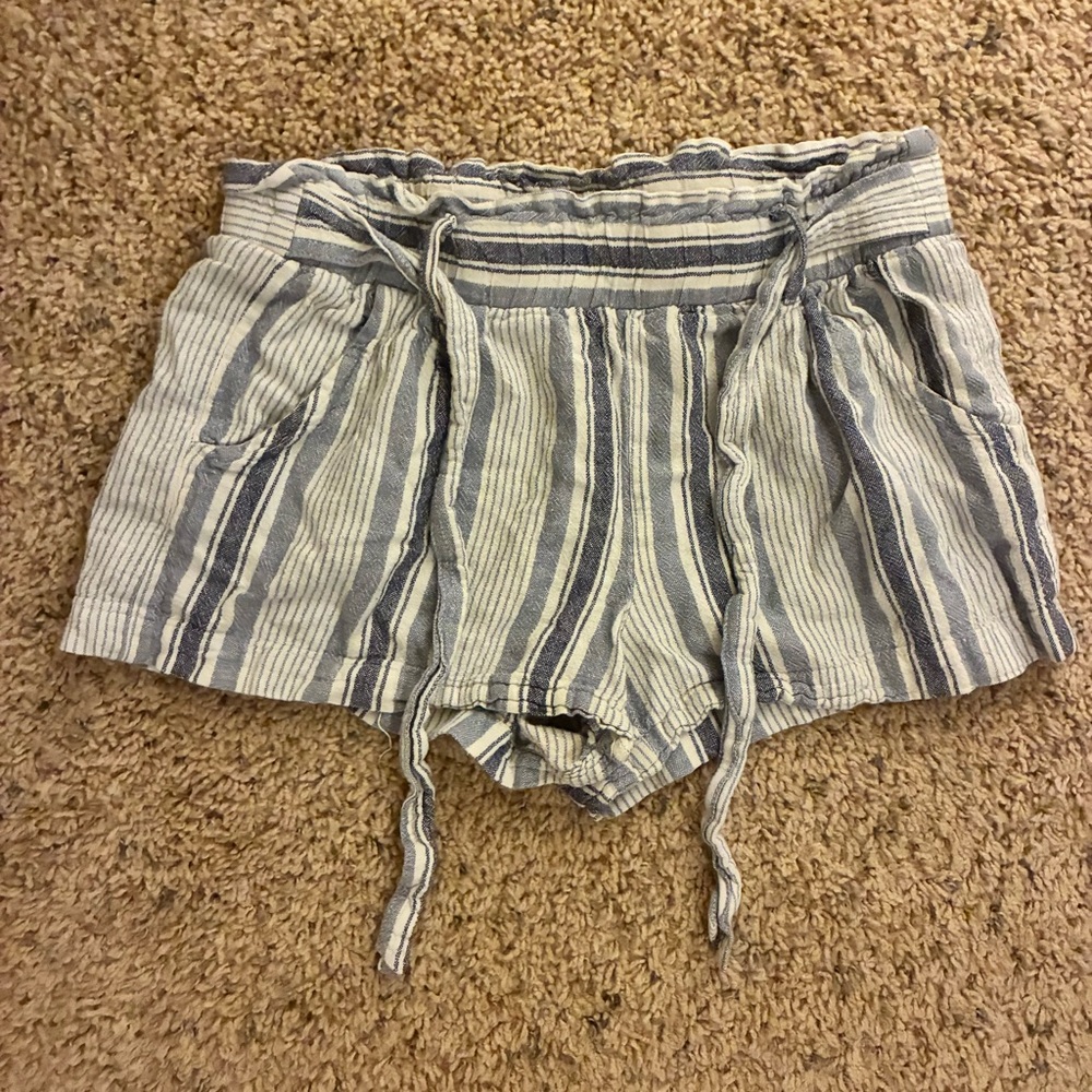 Jolt Blue & White Striped Drawstring Women’s Athletic Shorts